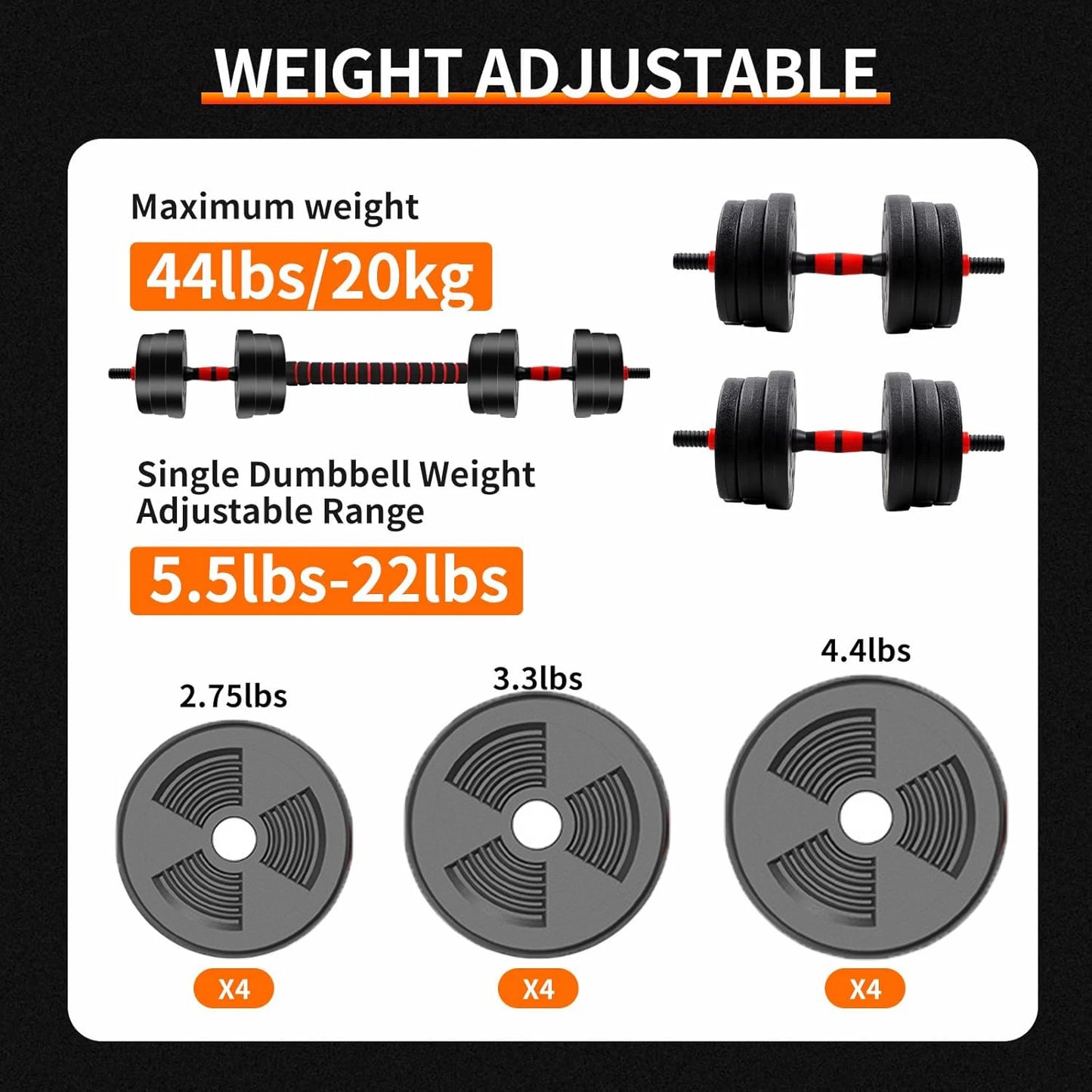 Adjustable Dumbbell Barbell Set With Anti Slip Grip
