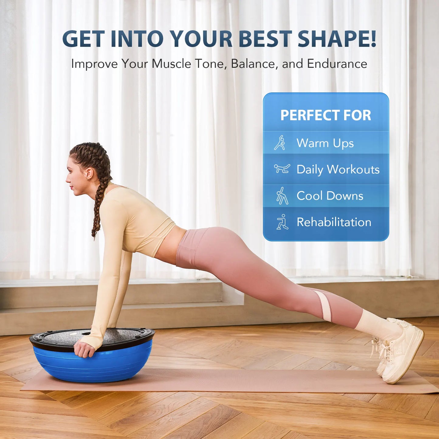 Zelus Half Ball Balance Trainer With Resistance Bands Pump