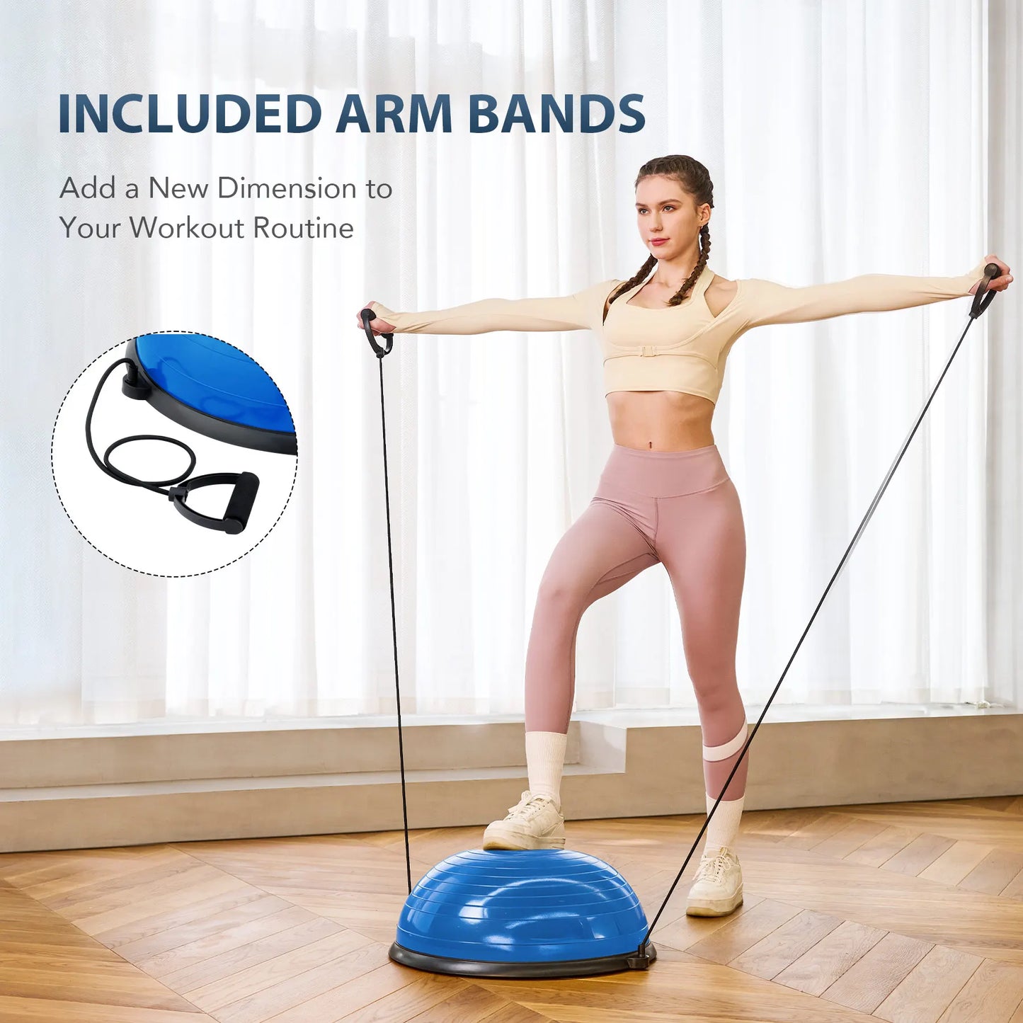 Zelus Half Ball Balance Trainer With Resistance Bands Pump