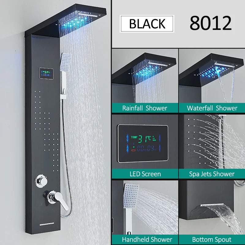 Quyanre LED Shower Panel Tower With Rainfall Massage