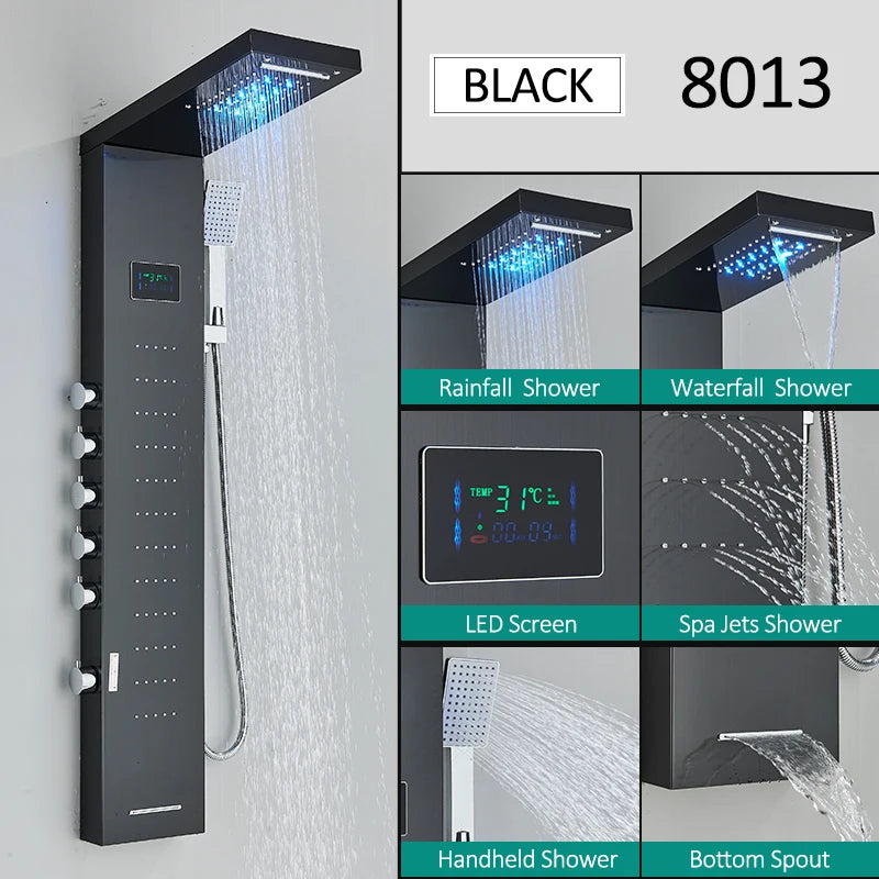 Quyanre LED Shower Panel Tower With Rainfall Massage