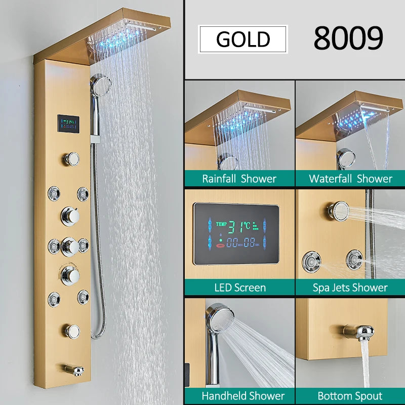 Quyanre LED Shower Panel Tower With Rainfall Massage