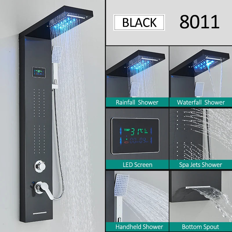 Quyanre LED Shower Panel Tower With Rainfall Massage
