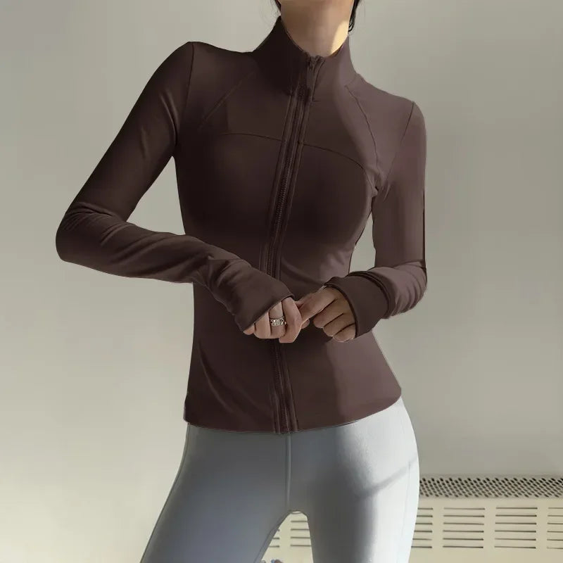 Womens Long Sleeve Zip Fitness Jacket Quick Dry Yoga Top