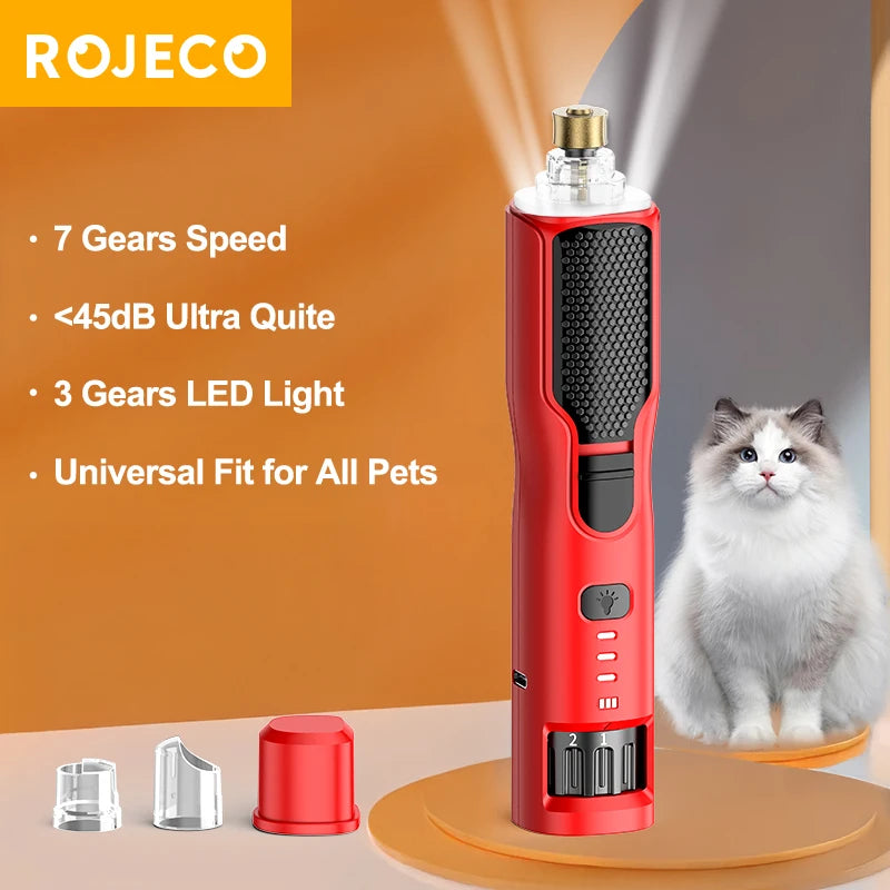 ROJECO Pet Electric Nail Grinder 7 Speeds LED Light
