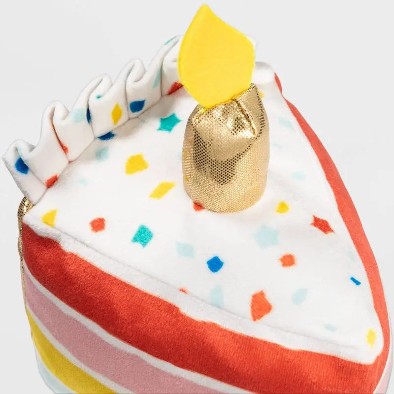 Birthday Cake Plush Dog Toy With Squeaker Crinkle Toy