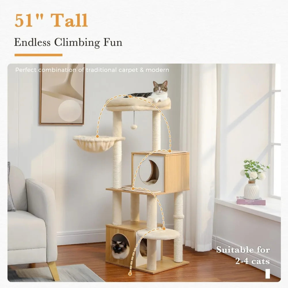 XMSJ Cat Tree Tower With Dual Condos And Perch For Home Use