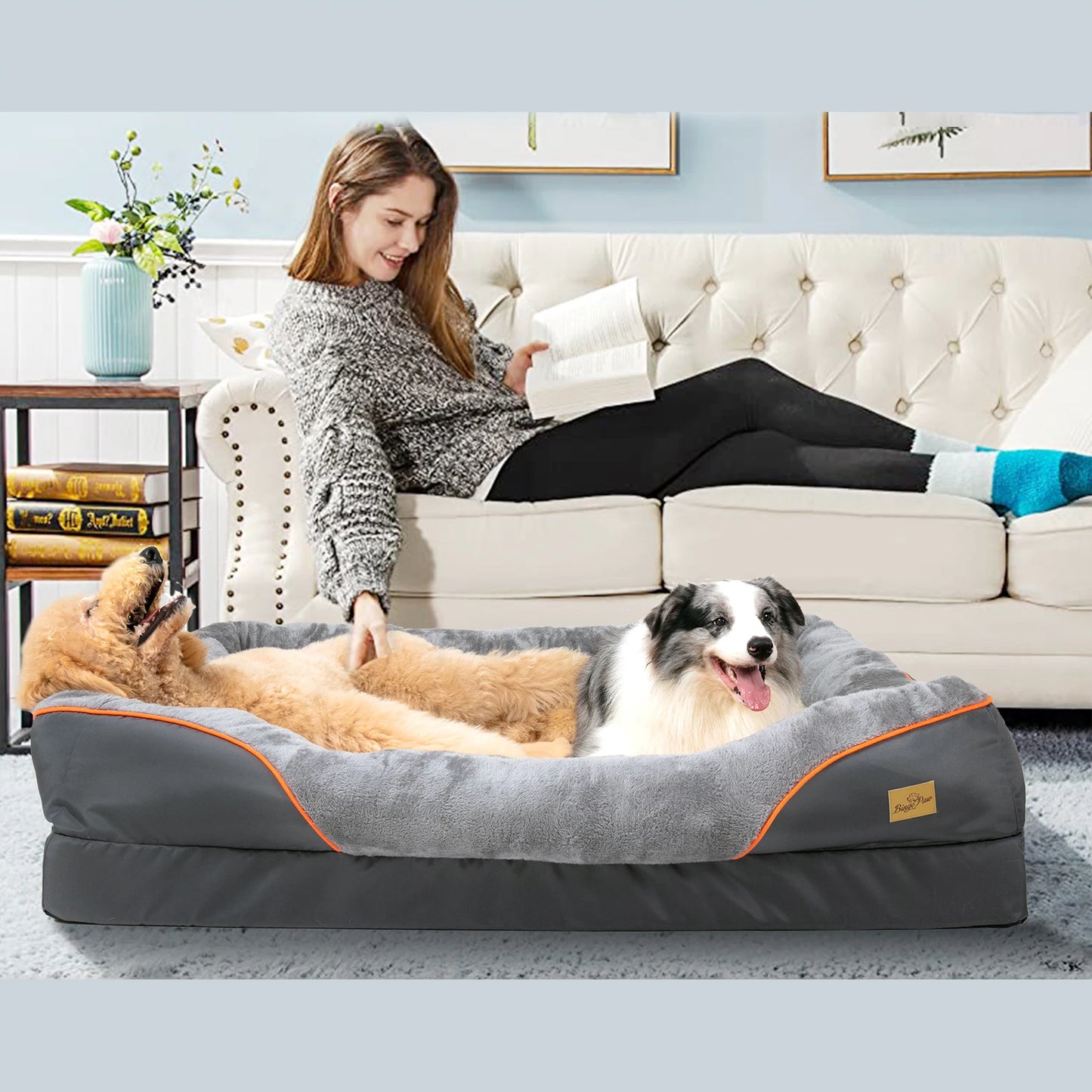 BINGOPAWCN Large Dog Bed Warm Fleece Removable Cover