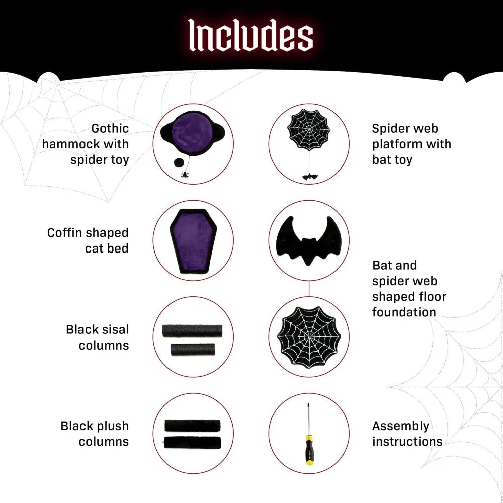 XMSJ Gothic Cat Tree With Coffin Bed Hammock And Toys