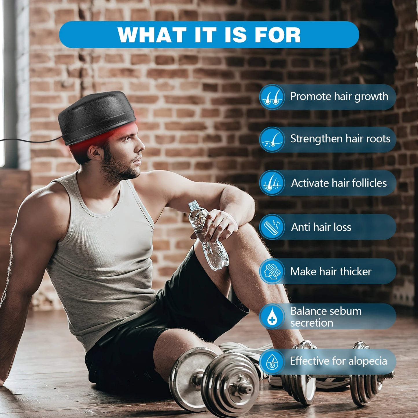 External Battery 120 Diodes Red Light Therapy Hair Cap