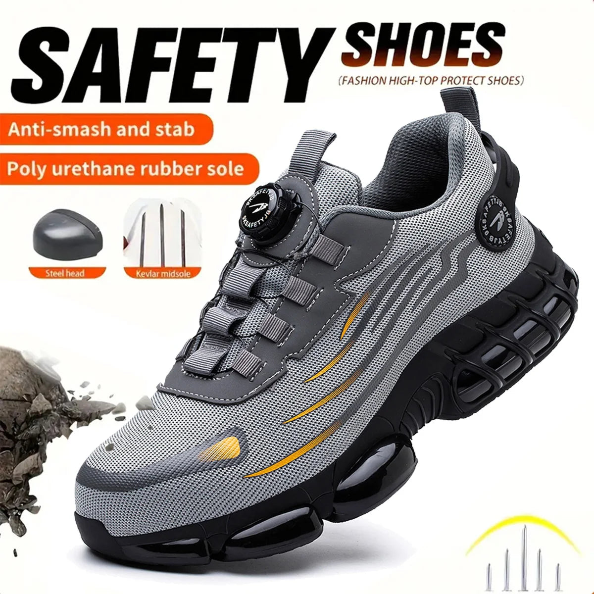 Breathable Lace Free Men Safety Shoes Anti Puncture