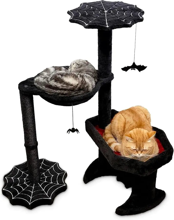 XMSJ Gothic Cat Tree With Coffin Bed Hammock Toys Playset