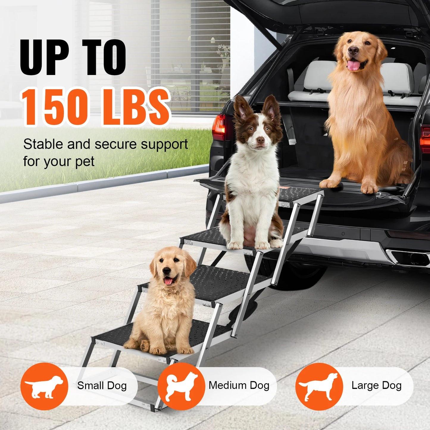 SucceBuy Foldable Dog Car Stairs Lightweight Aluminum