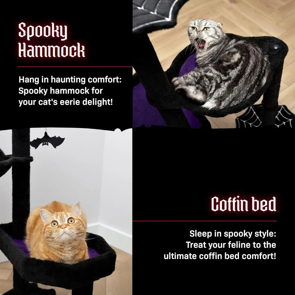XMSJ Gothic Cat Tree With Coffin Bed Hammock Toys Playset