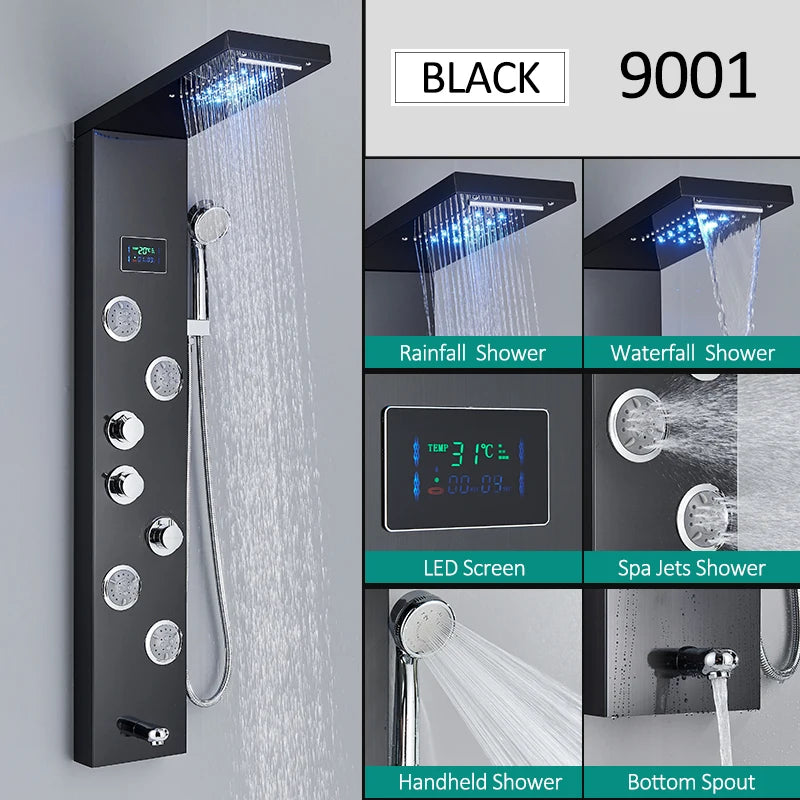 Quyanre LED Shower Panel Tower With Rainfall Massage