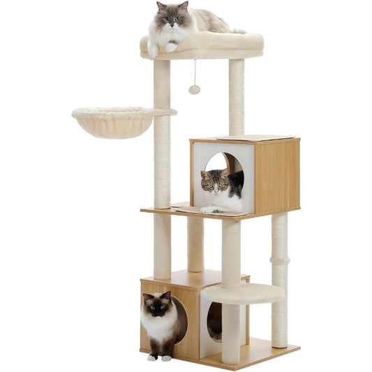XMSJ Cat Tree Tower With Dual Condos And Perch For Home Use