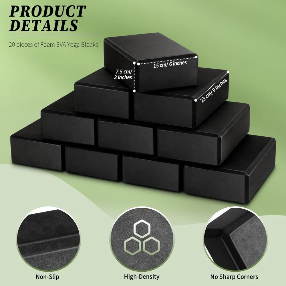 YTYINH EVA Yoga Block Set 20 Piece Non Slip FoamCore