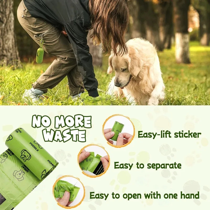 Dog Litter Poop Bag Set With Dispenser And Leash Clip