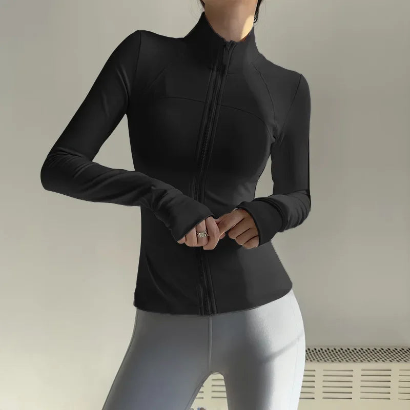 Womens Long Sleeve Zip Fitness Jacket Quick Dry Yoga Top