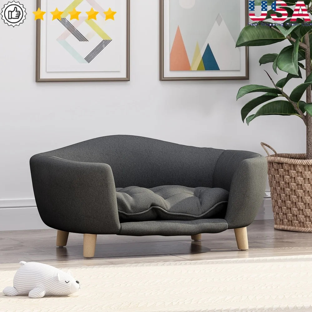 XMSJ Mid Century Modern Plush Pet Bed Birch Wood Dogs