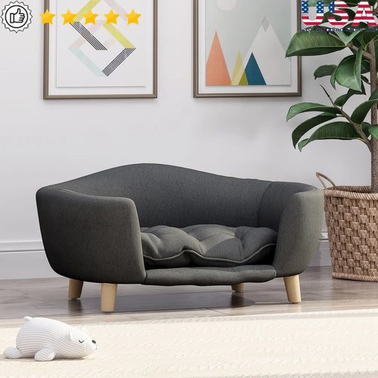 XMSJ Mid Century Modern Plush Pet Bed Birch Wood Dogs