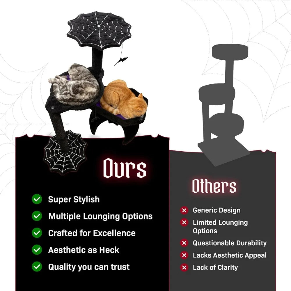XMSJ Gothic Cat Tree With Coffin Bed Hammock Toys Playset
