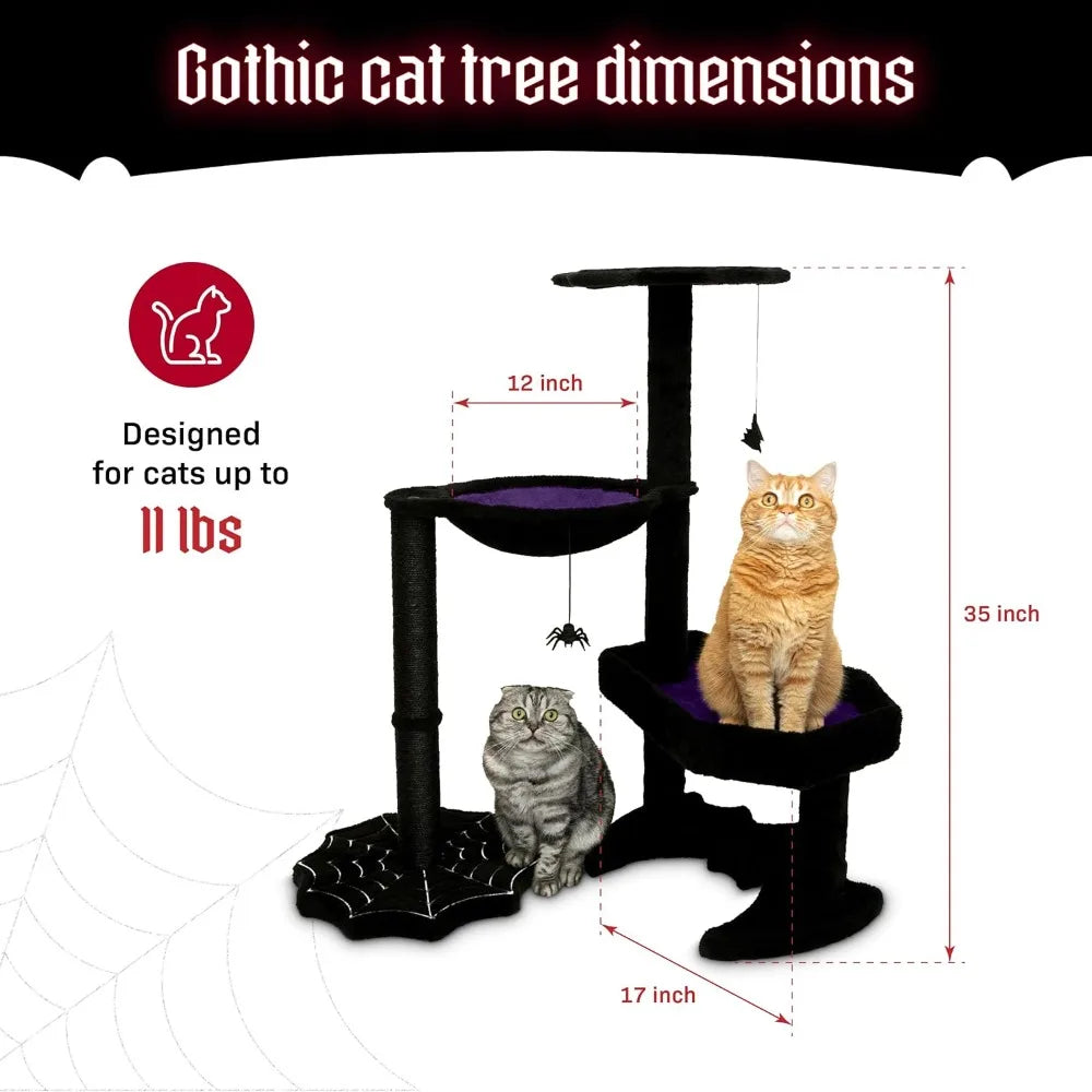 XMSJ Gothic Cat Tree With Coffin Bed Hammock Toys Playset