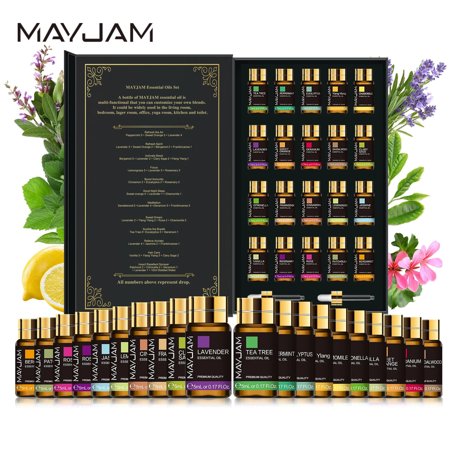 MAYJAM 20 Essential Oils Kit Lavender Jasmine Eucalyptus