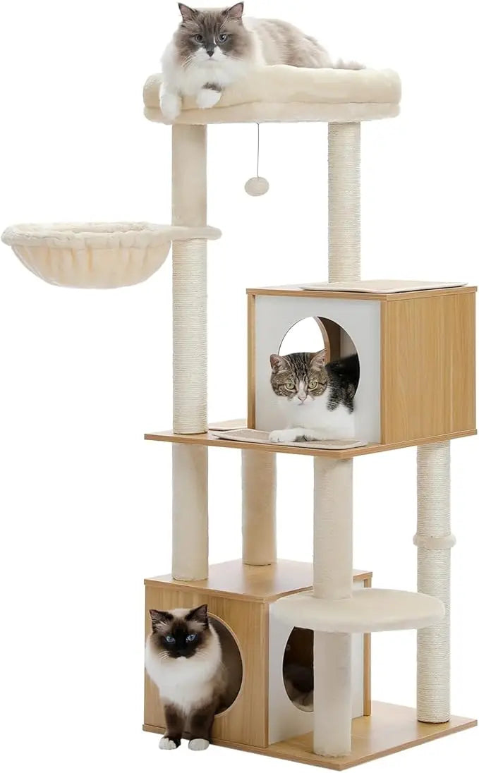 XMSJ Cat Tree Tower With Dual Condos And Perch For Home Use