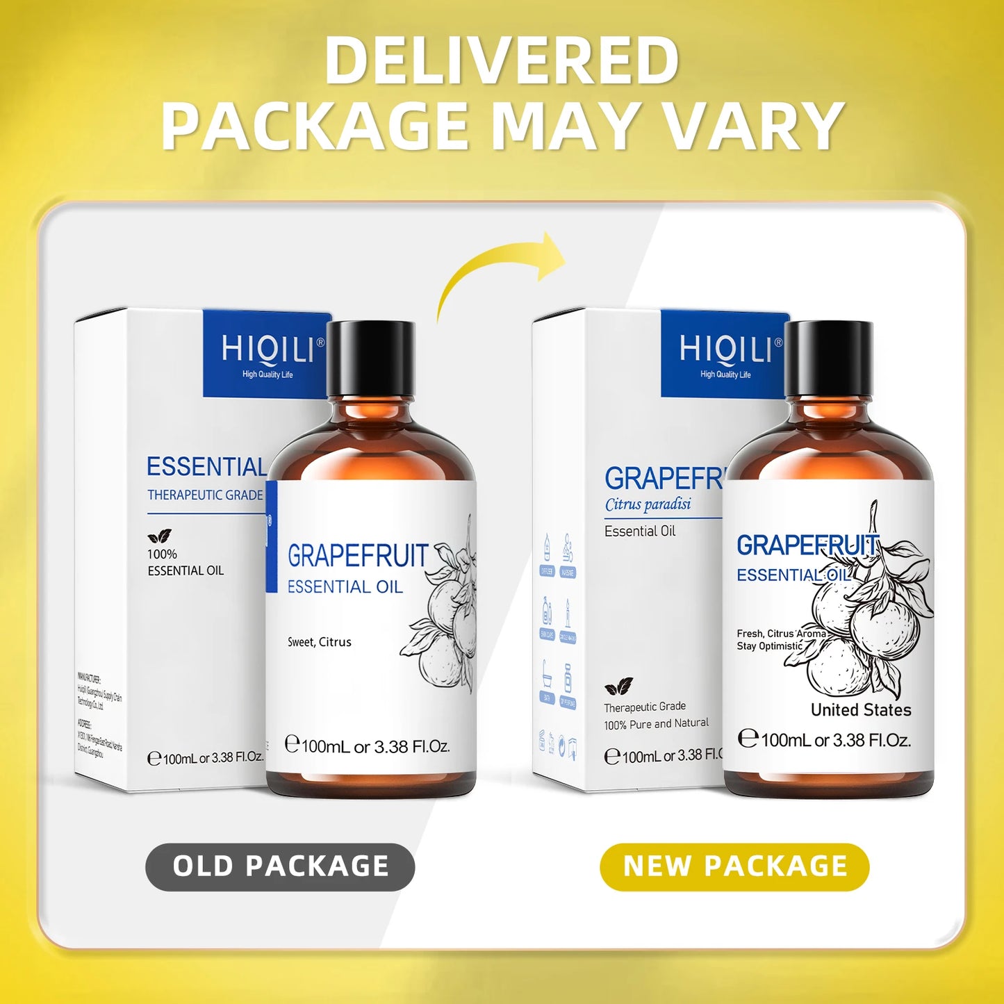 HIQILI Grapefruit Essential Oil Cold Pressed Aromatherapy