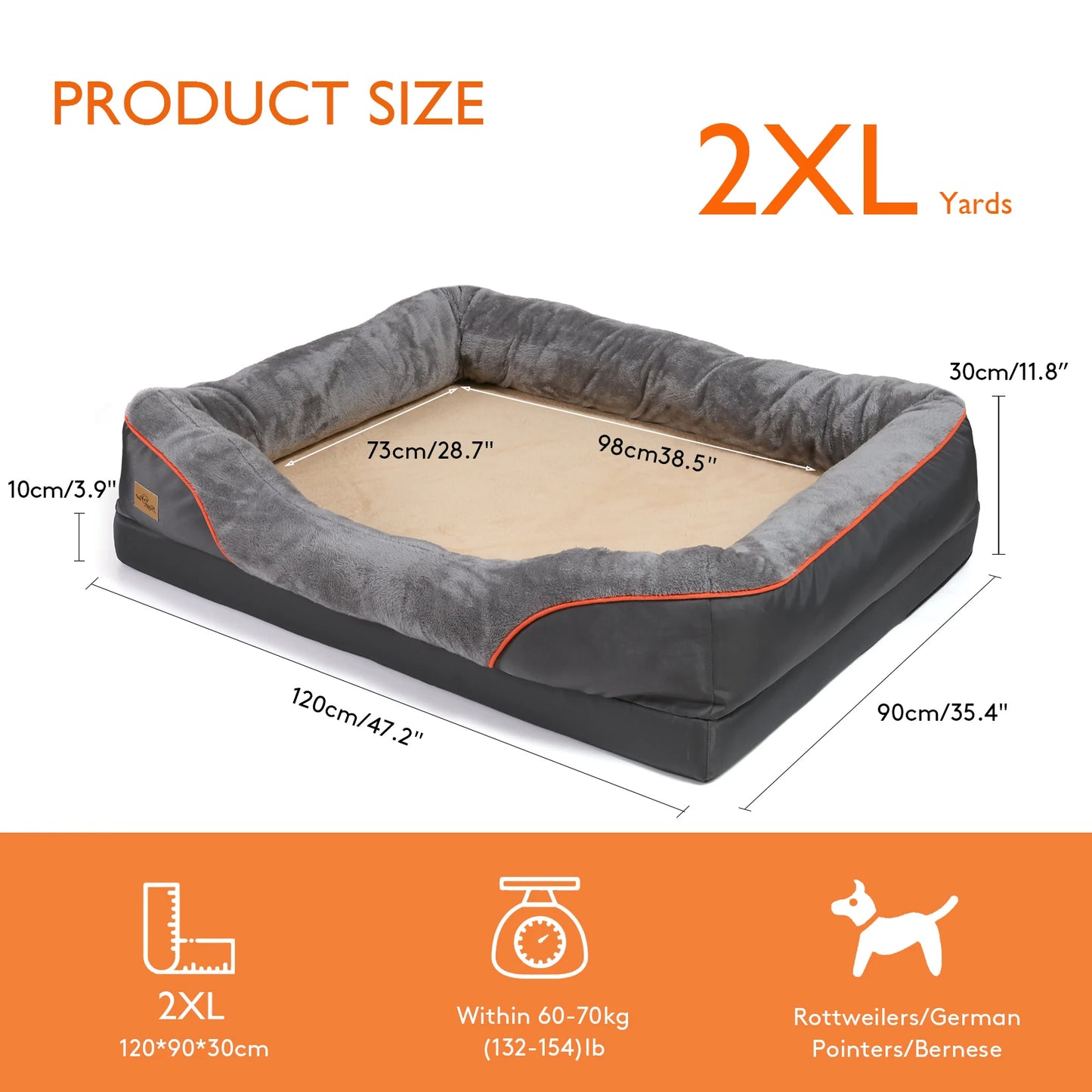 BINGOPAWCN Large Dog Bed Warm Fleece Removable Cover