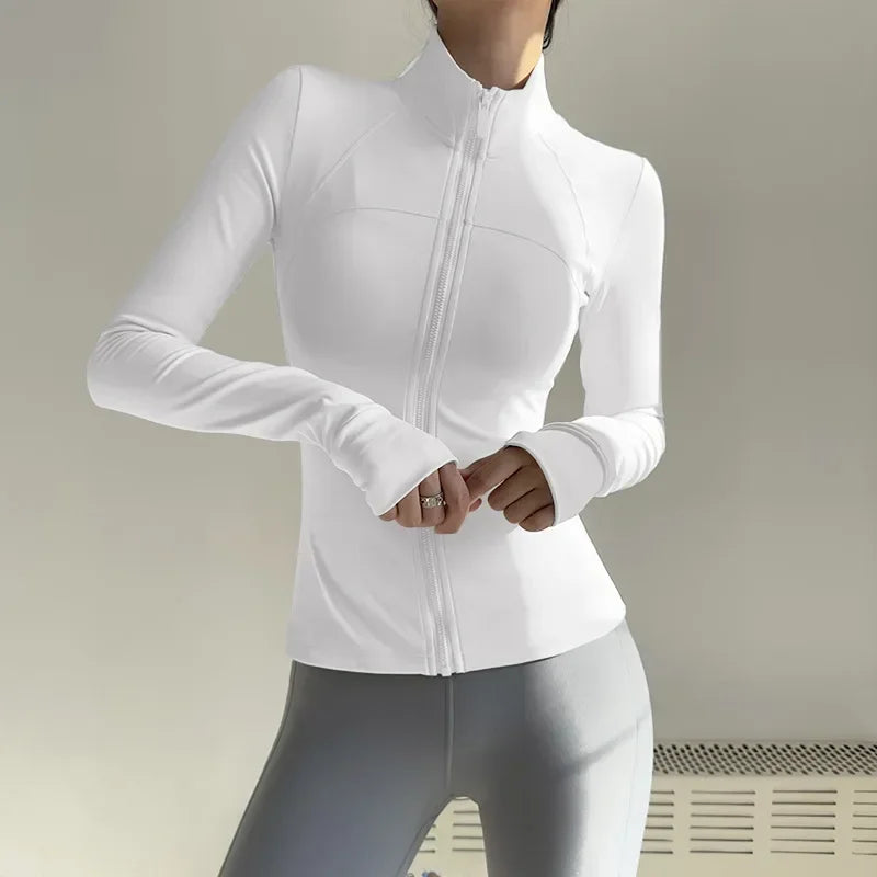 Womens Long Sleeve Zip Fitness Jacket Quick Dry Yoga Top