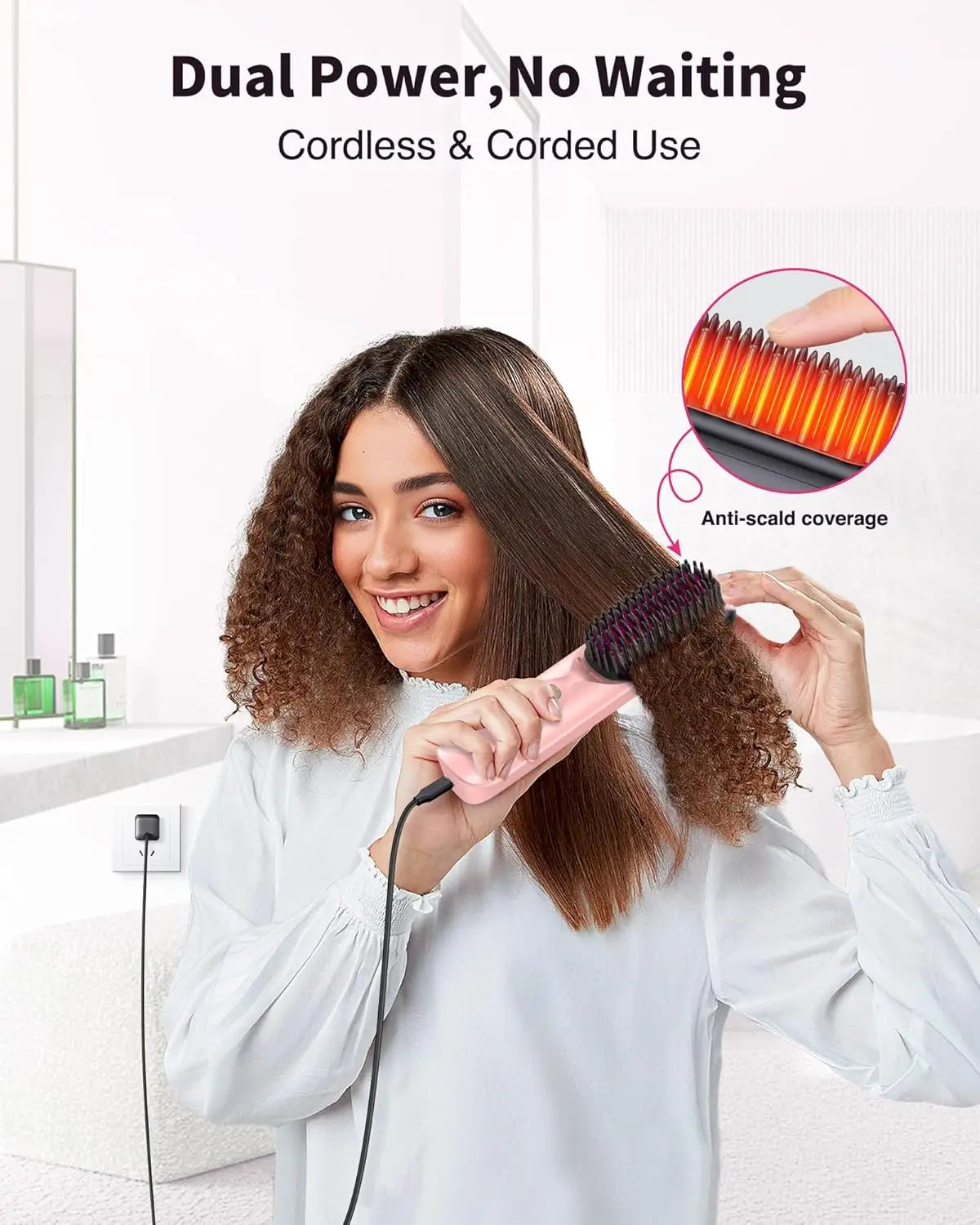 BOPCAL Cordless Hair Straightener Brush 450F Fast Heating