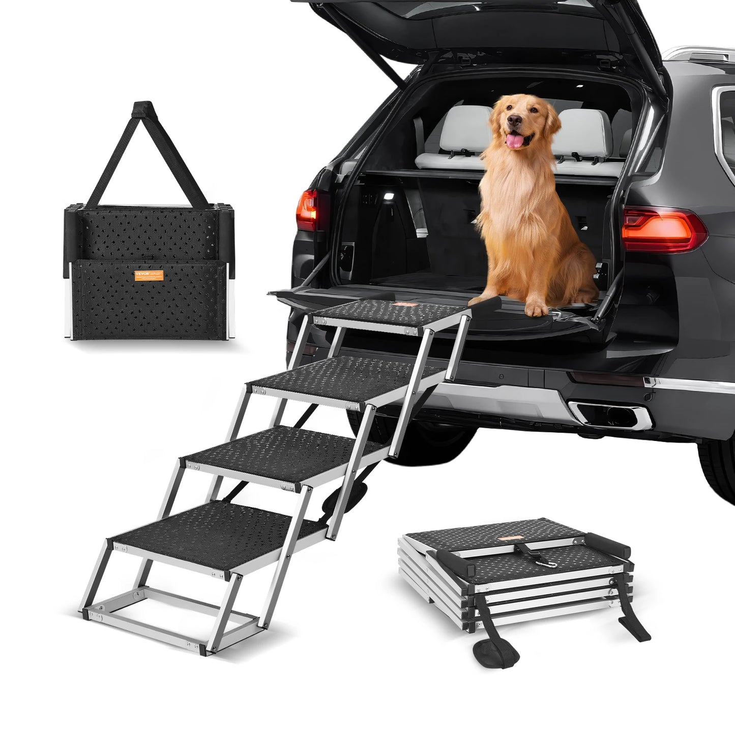 SucceBuy Foldable Dog Car Stairs Lightweight Aluminum
