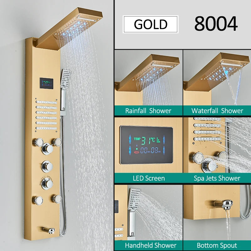 Quyanre LED Shower Panel Tower With Rainfall Massage