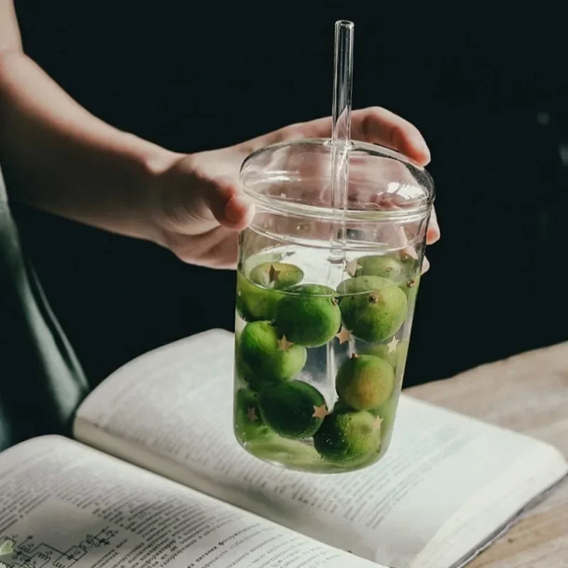Drinkware Glass Cup With Lid And Straw Drinking Glass