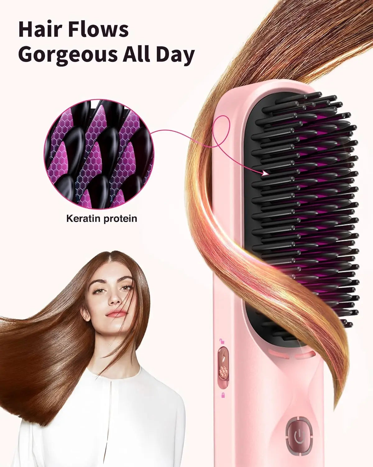 BOPCAL Cordless Hair Straightener Brush 450F Fast Heating