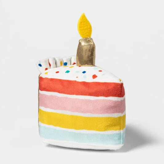 Birthday Cake Plush Dog Toy With Squeaker Crinkle Toy