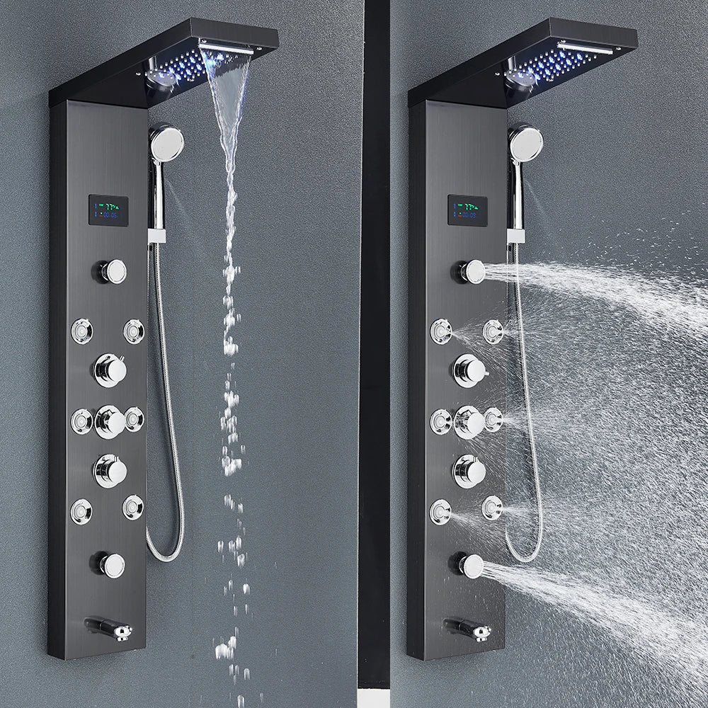 Quyanre LED Shower Panel Tower With Rainfall Massage