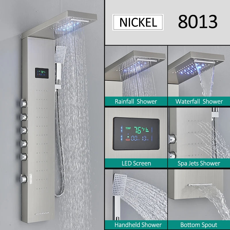 Quyanre LED Shower Panel Tower With Rainfall Massage