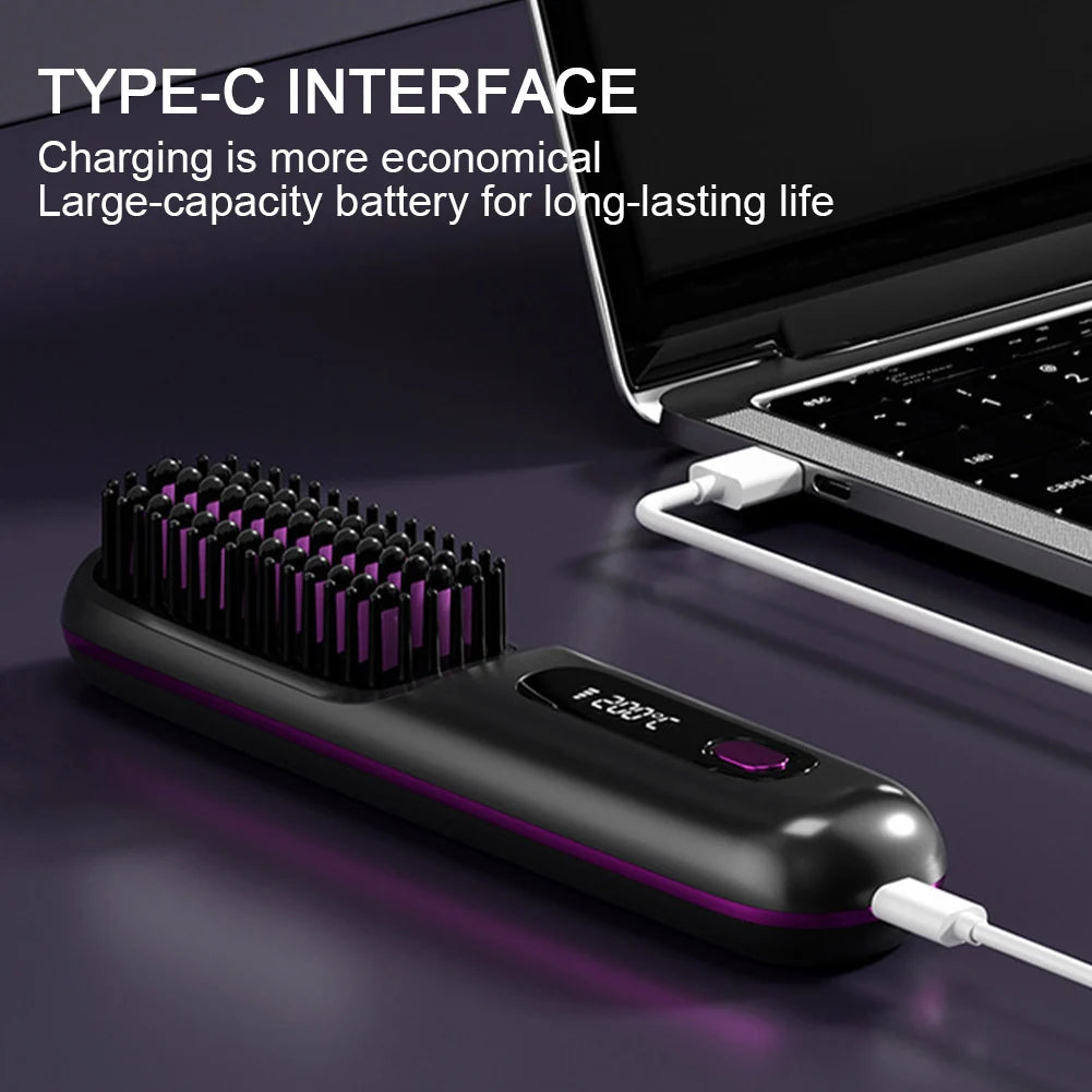 Electric Cordless Hair Straightener Brush Negative Ions