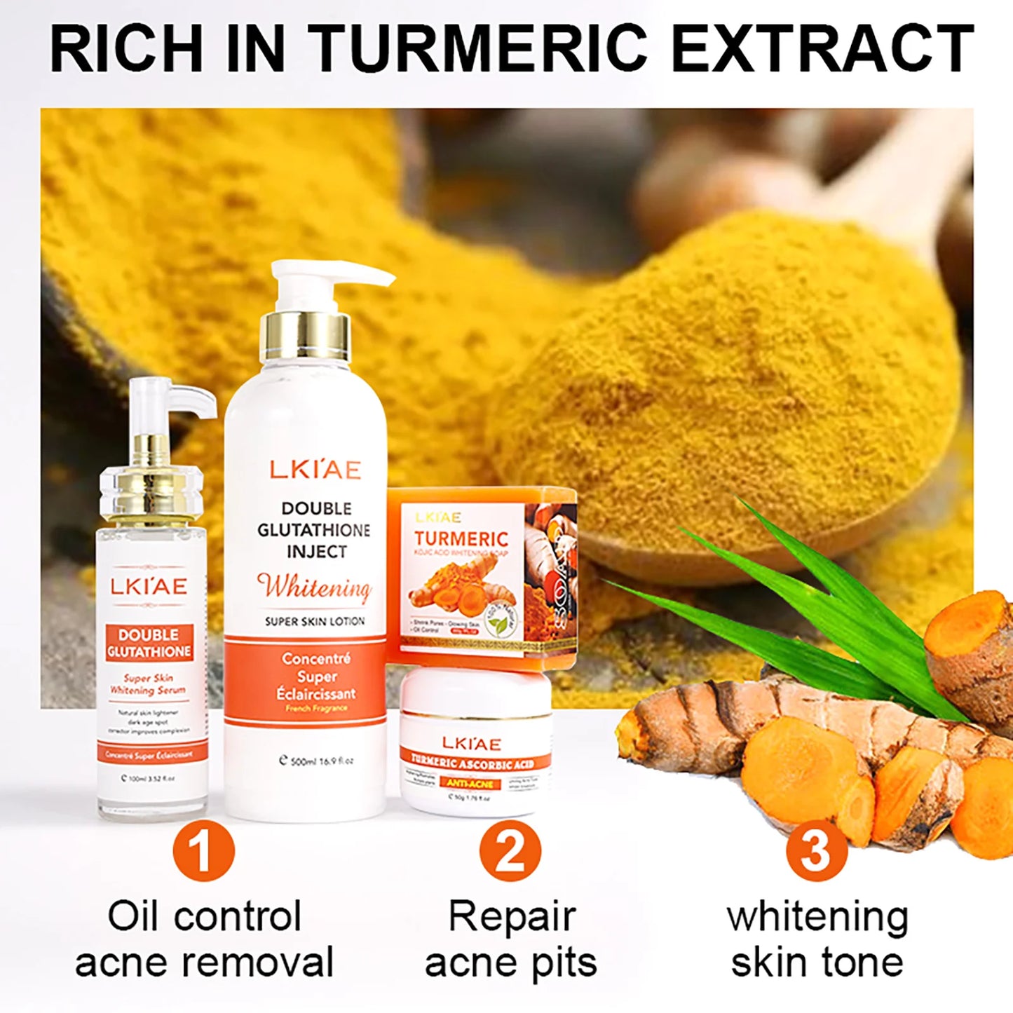 AILKE Turmeric Whitening Skin Care Set With Glutathione Aloe