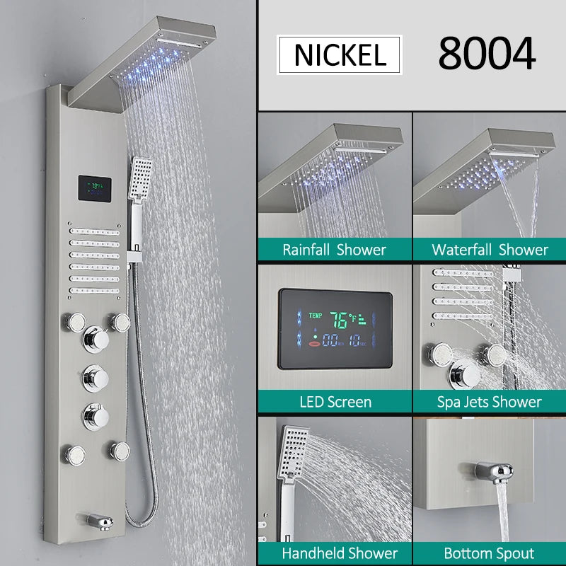 Quyanre LED Shower Panel Tower With Rainfall Massage