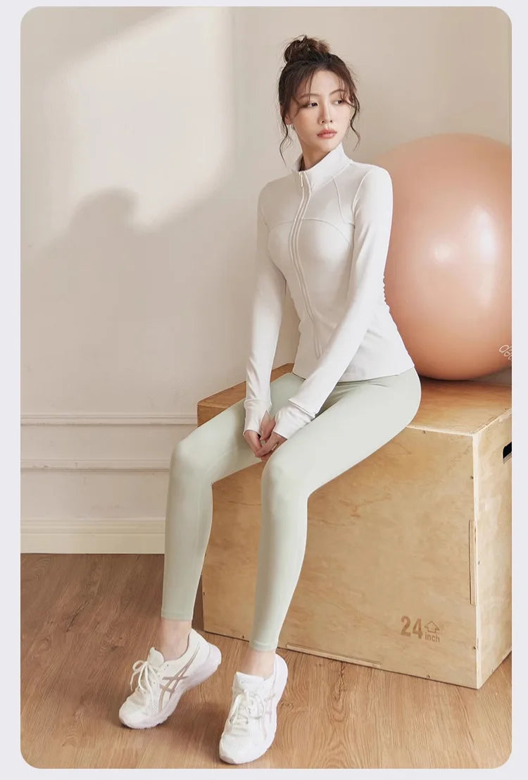 Womens Long Sleeve Zip Fitness Jacket Quick Dry Yoga Top