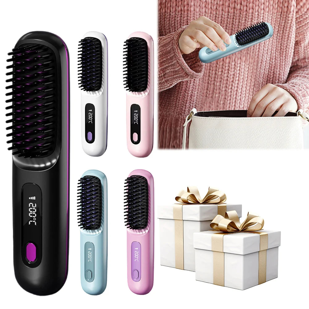 Electric Cordless Hair Straightener Brush Negative Ions