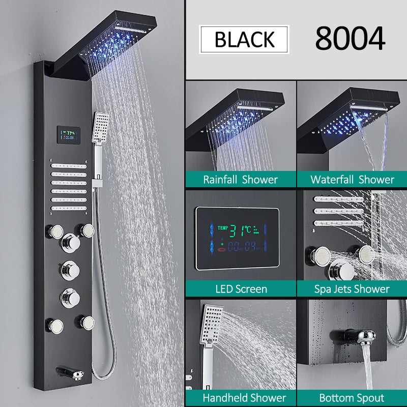 Quyanre LED Shower Panel Tower With Rainfall Massage