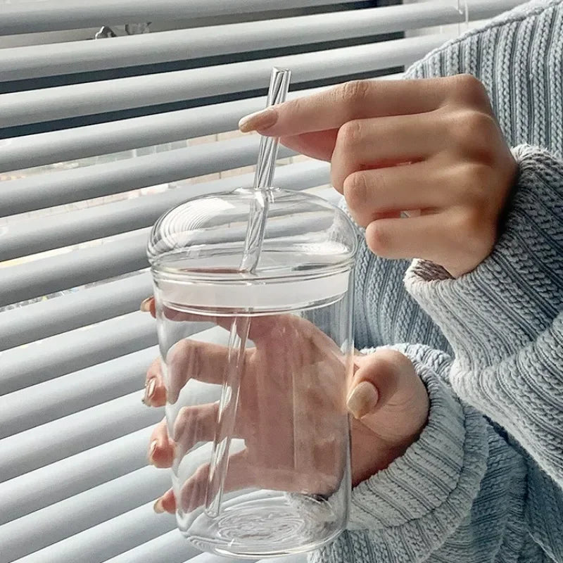 Drinkware Glass Cup With Lid And Straw Drinking Glass