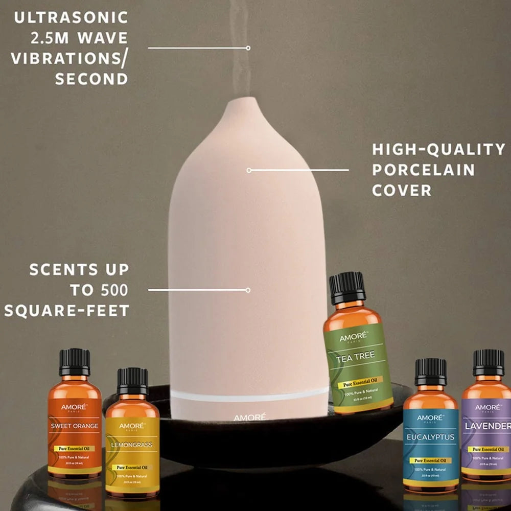XMSJ Ceramic Ultrasonic Essential Oil Diffuser LED Lights