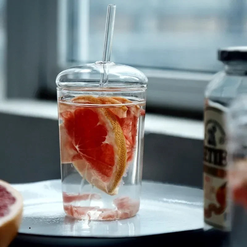 Drinkware Glass Cup With Lid And Straw Drinking Glass