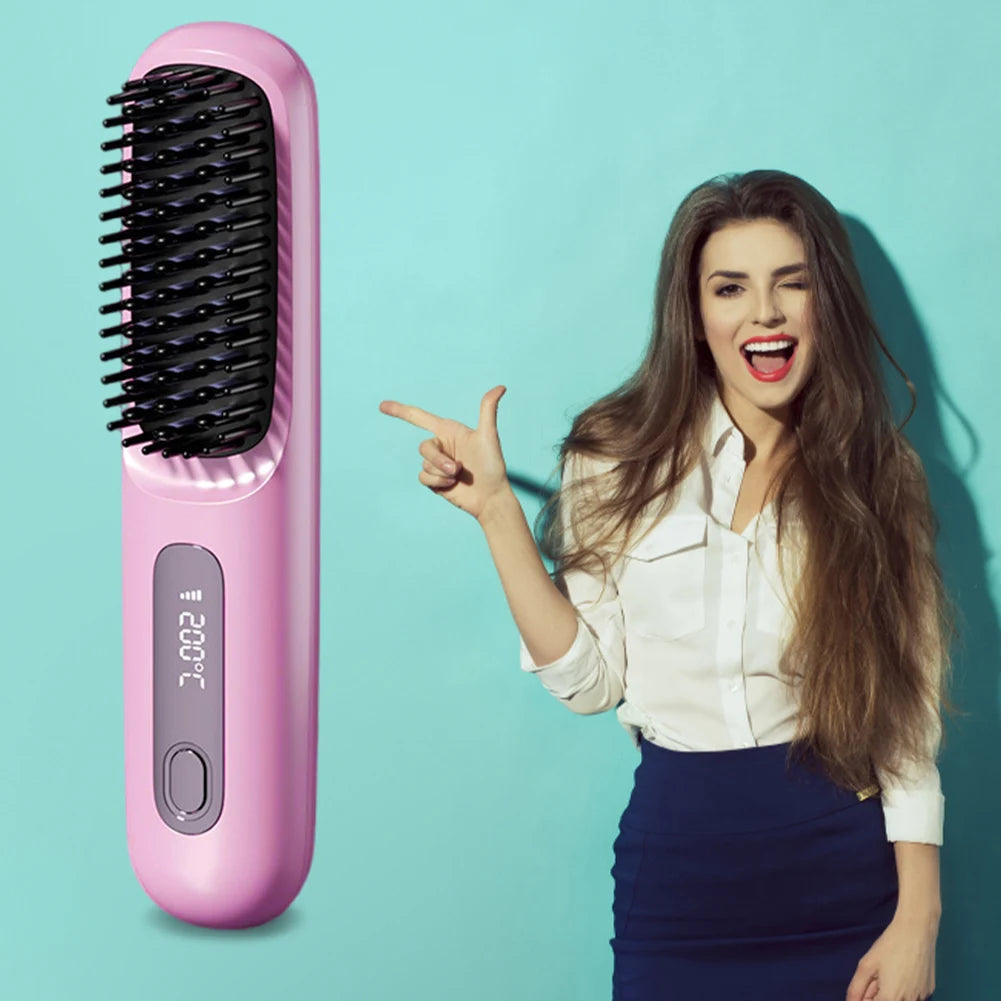 Electric Cordless Hair Straightener Brush Negative Ions